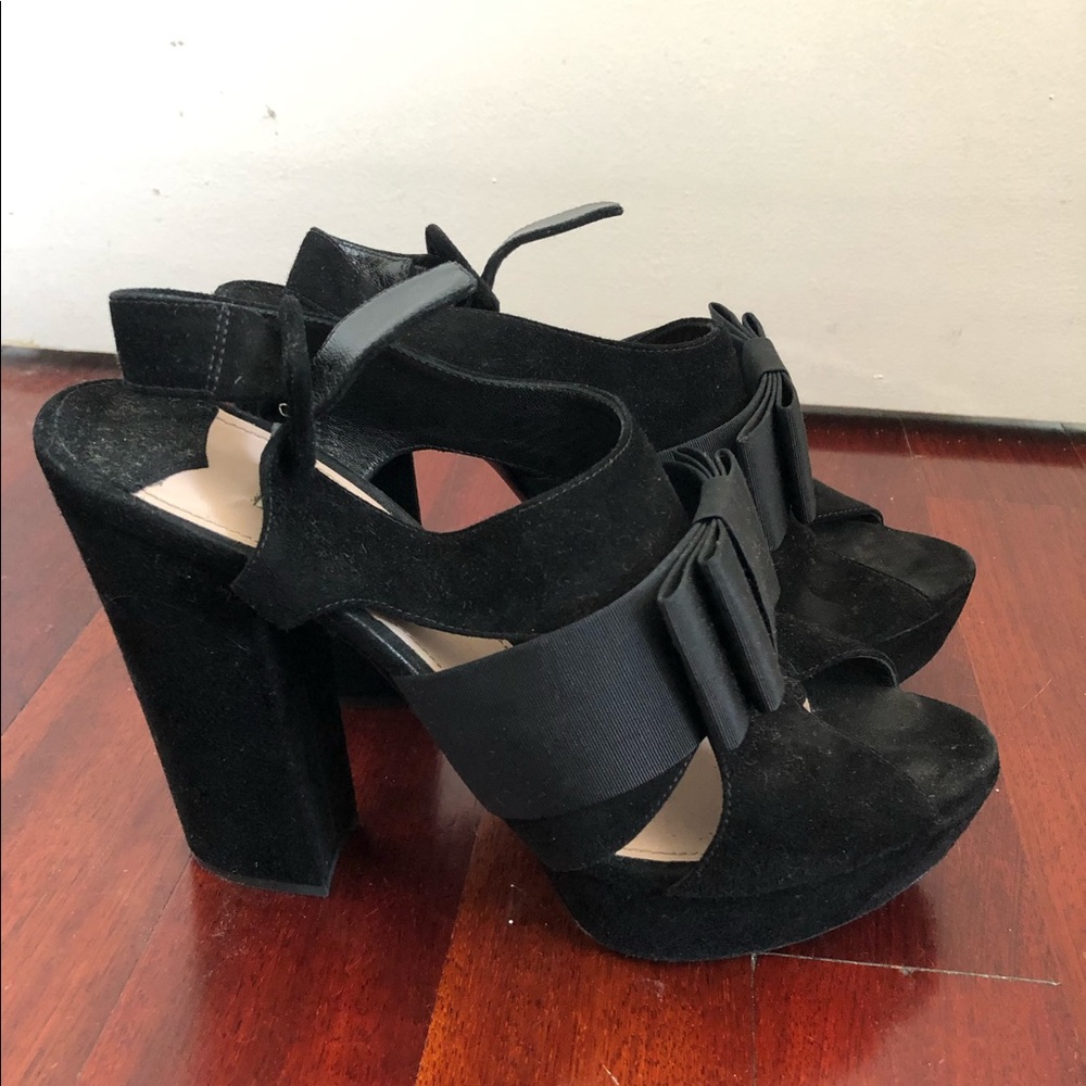 Miu Miu Black Velvet Bow Chunky Heel